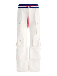 Alice & Olivia Olympua MR Baggy Pull On Cargo Pant W Side Stripe Off White