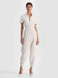 Alice & Olivia Milo SS Cargo Jumpsuit Off White