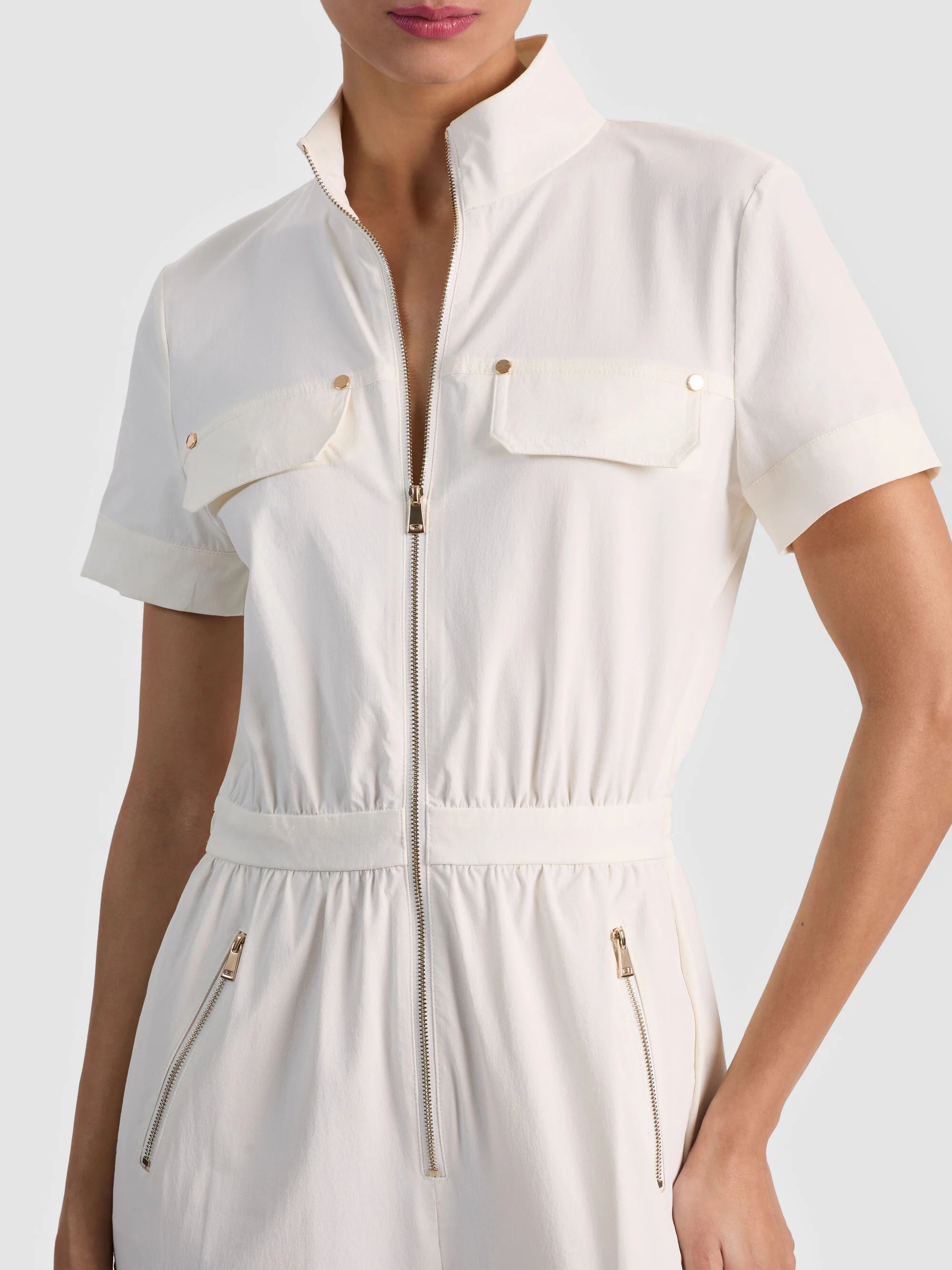 Alice & Olivia Milo SS Cargo Jumpsuit Off White