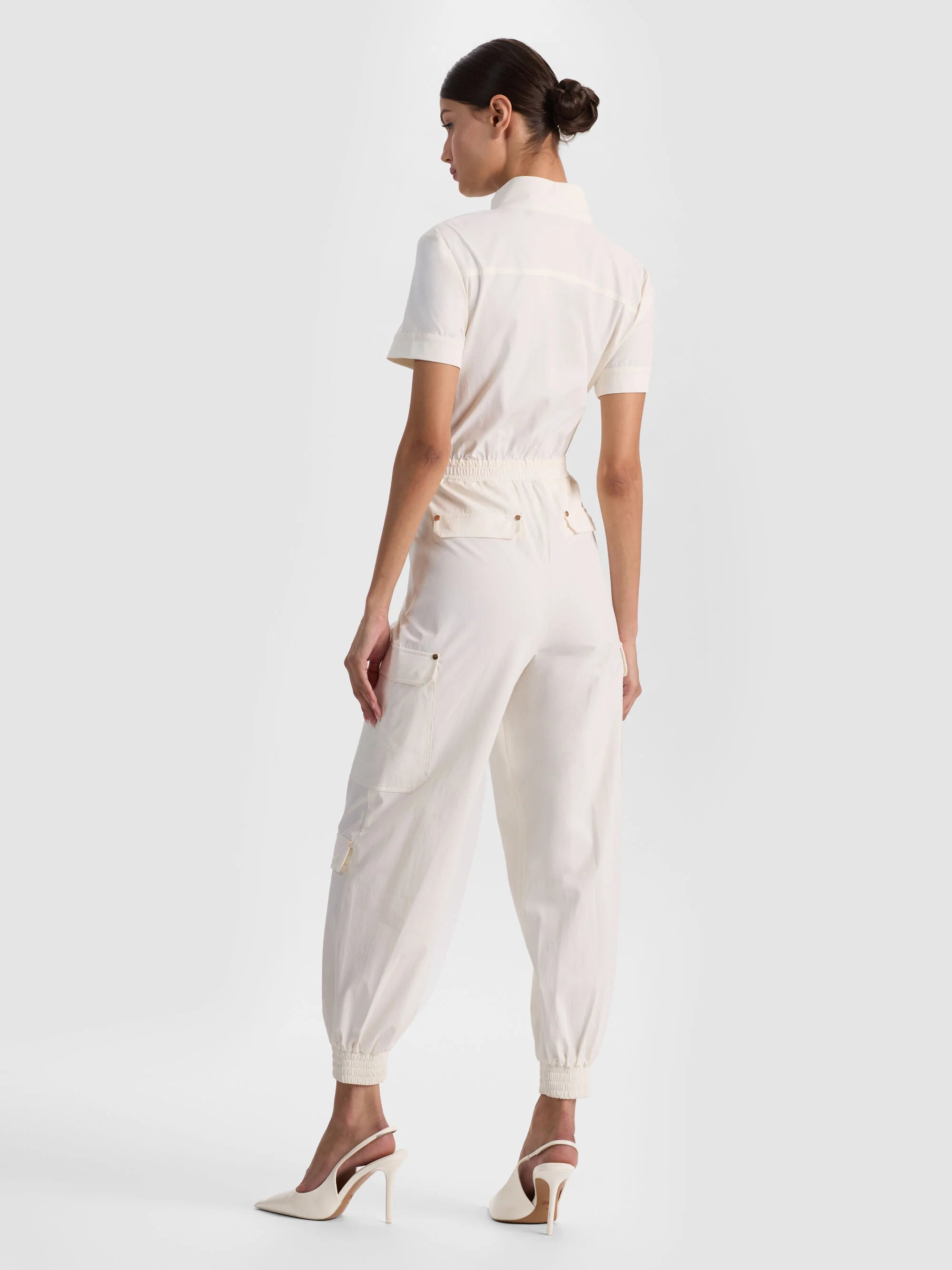 Alice & Olivia Milo SS Cargo Jumpsuit Off White