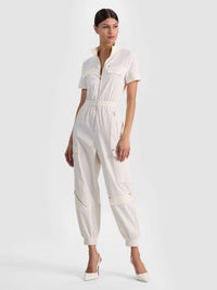 Alice & Olivia Milo SS Cargo Jumpsuit Off White