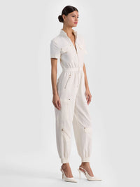 Alice & Olivia Milo SS Cargo Jumpsuit Off White