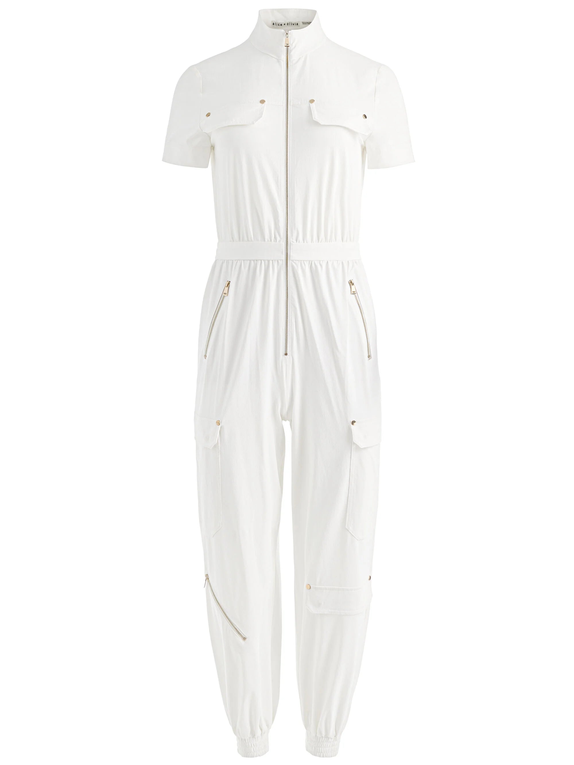 Alice & Olivia Milo SS Cargo Jumpsuit Off White