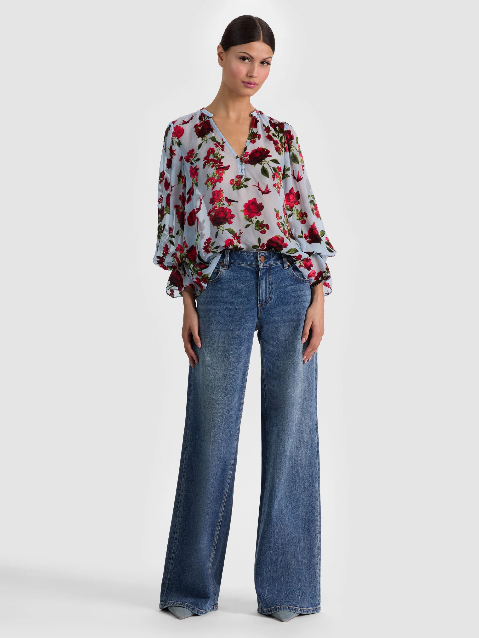 Alice & Olivia Moranne Blouse - American Beauty Carolina Blue