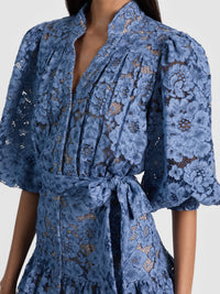 Alice & Olivia Cora Voluminous Tiered Mini Shirt Dress Indigo