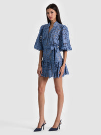 Alice & Olivia Cora Voluminous Tiered Mini Shirt Dress Indigo