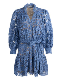 Alice & Olivia Cora Voluminous Tiered Mini Shirt Dress Indigo