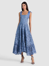 Alice & Olivia Rosalee Lace Bustier Maxi Dress Indigo