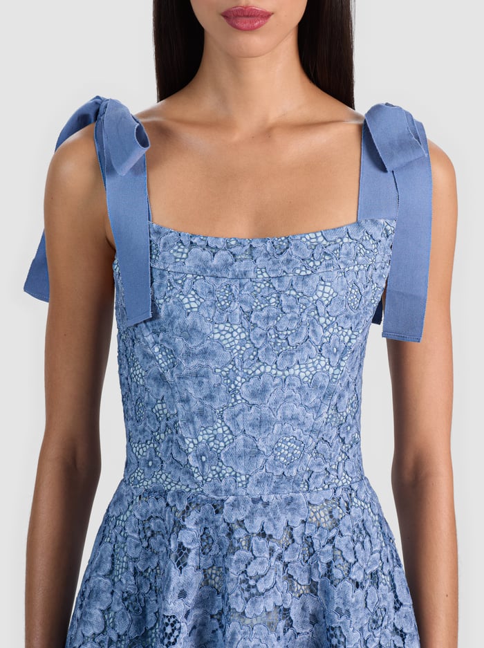 Alice & Olivia Rosalee Lace Bustier Maxi Dress Indigo