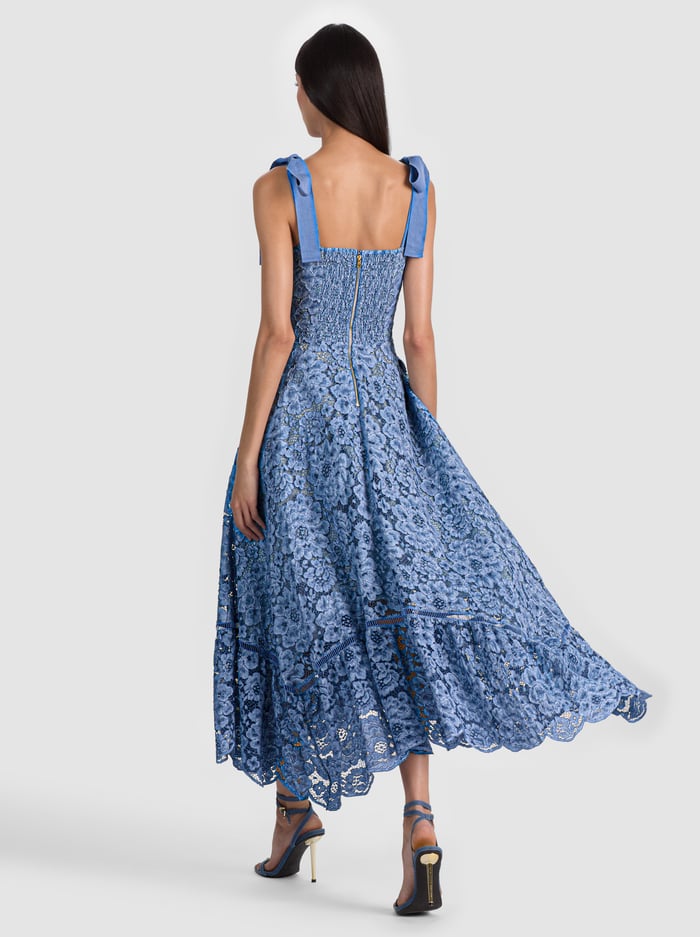 Alice & Olivia Rosalee Lace Bustier Maxi Dress Indigo