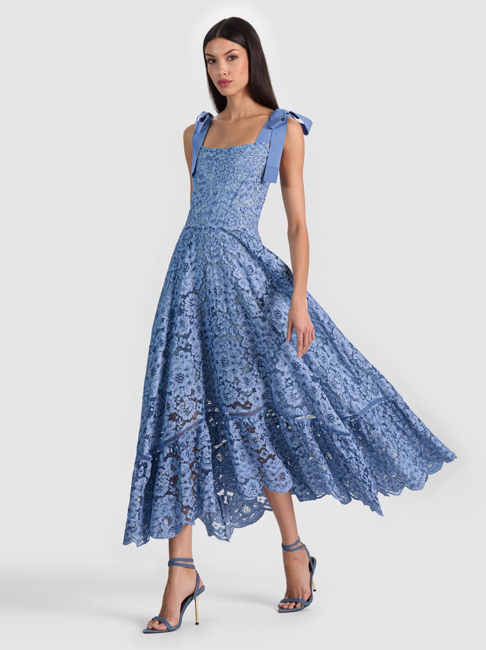Alice & Olivia Rosalee Lace Bustier Maxi Dress Indigo