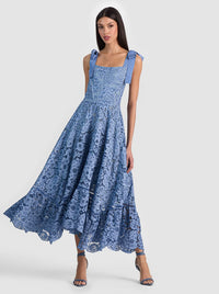 Alice & Olivia Rosalee Lace Bustier Maxi Dress Indigo
