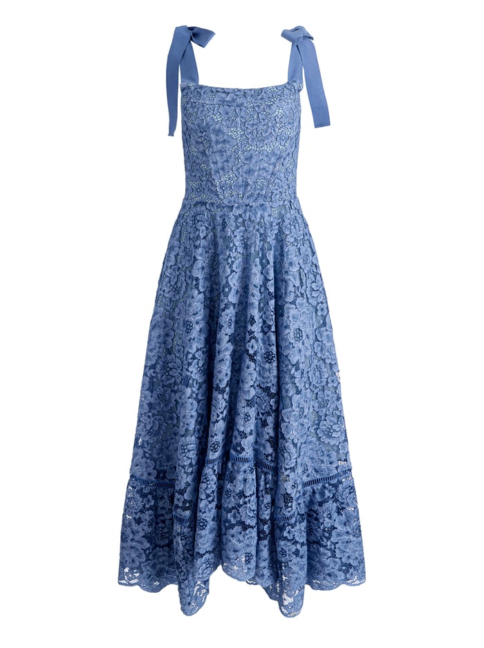 Alice & Olivia Rosalee Lace Bustier Maxi Dress Indigo