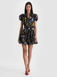 Alice & Olivia Cora Mini Shirt Dress Twisting Vines Black