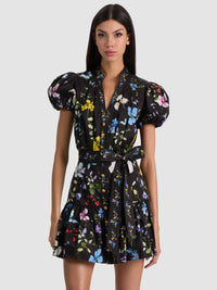 Alice & Olivia Cora Mini Shirt Dress Twisting Vines Black