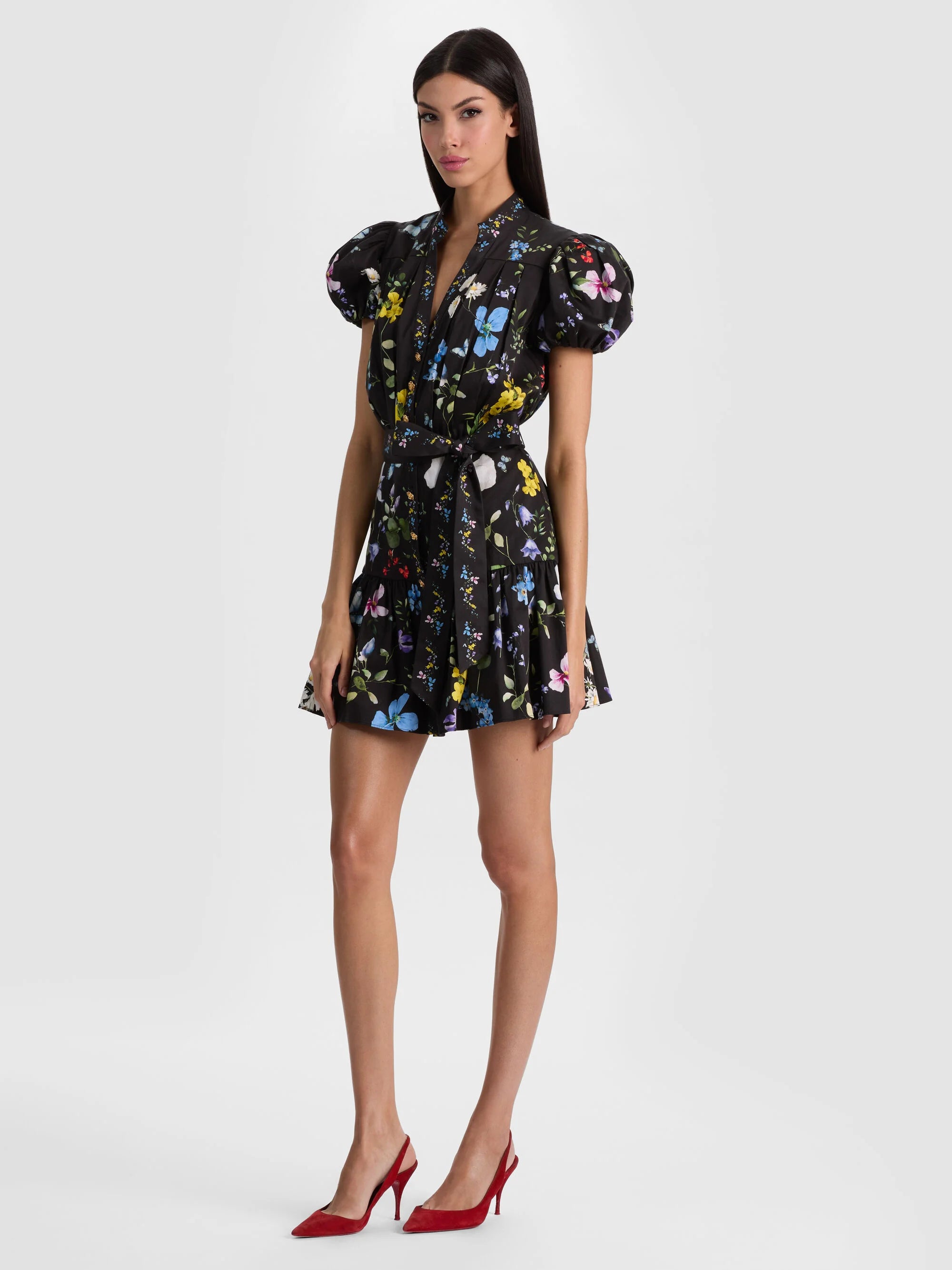 Alice & Olivia Cora Mini Shirt Dress Twisting Vines Black