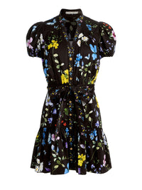 Alice & Olivia Cora Mini Shirt Dress Twisting Vines Black