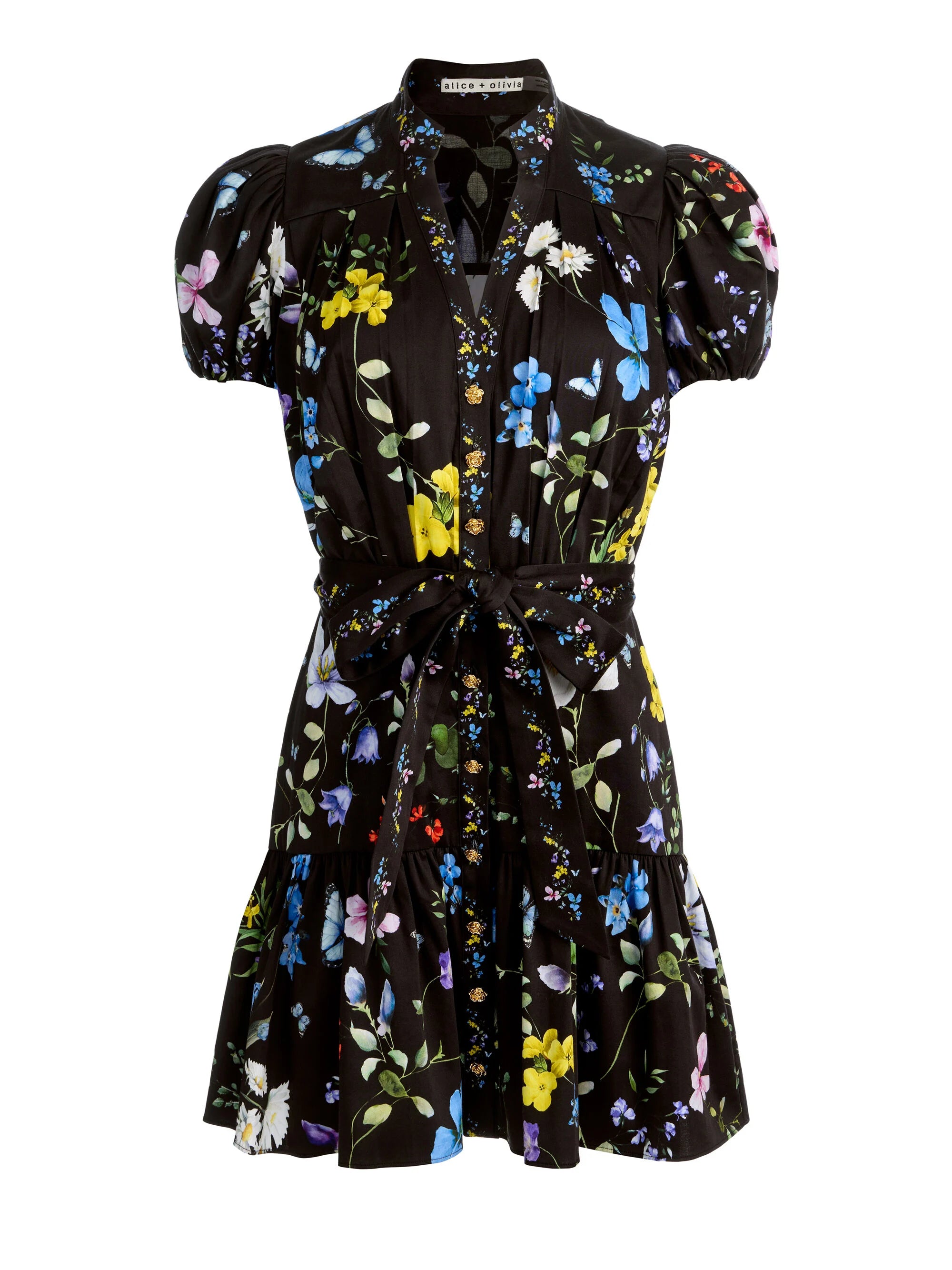 Alice & Olivia Cora Mini Shirt Dress Twisting Vines Black