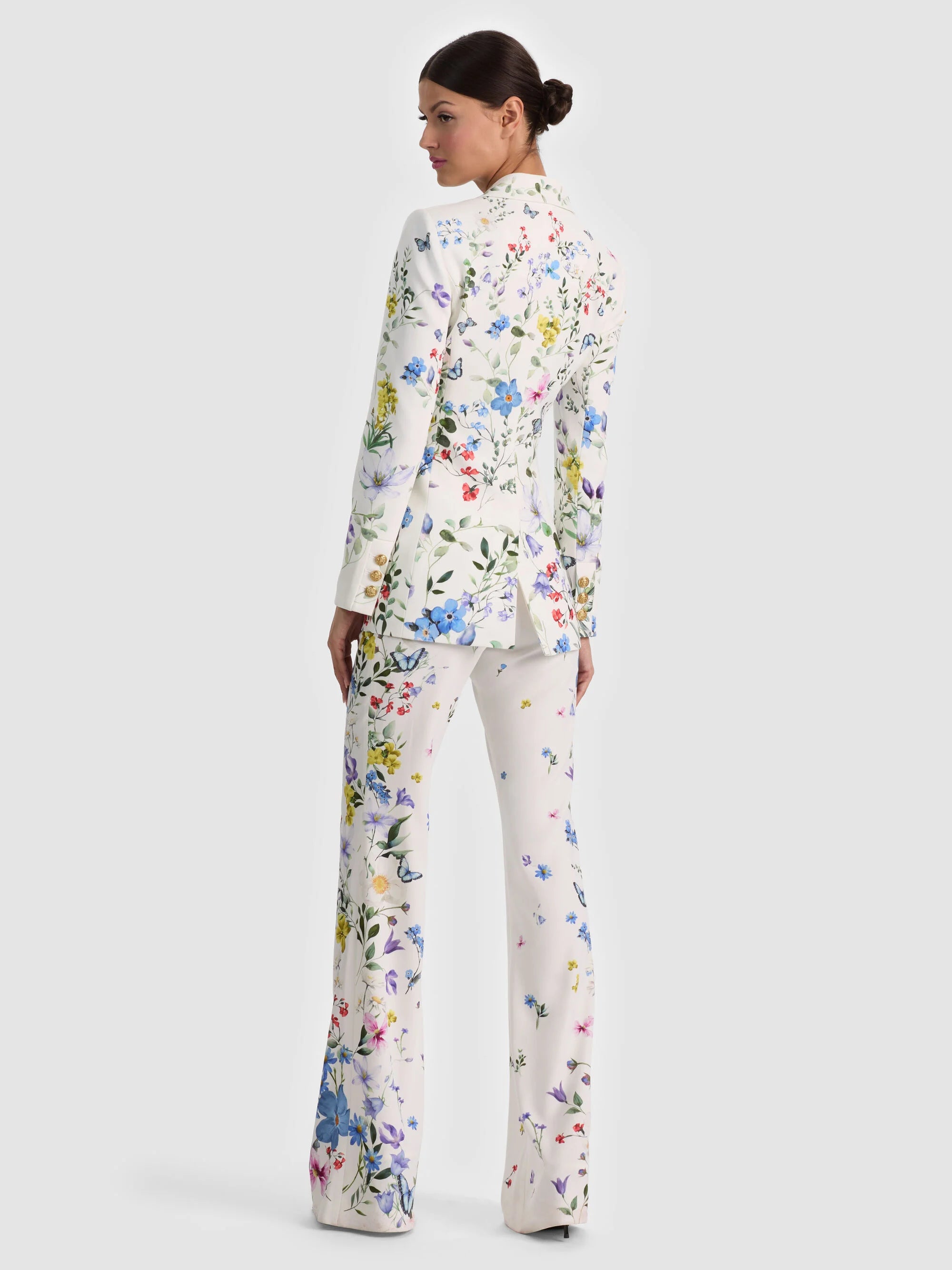 Alice & Olivia Breanin Long Fitted Blazer Twisting Vines Off White