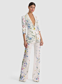 Alice & Olivia Breanin Long Fitted Blazer Twisting Vines Off White
