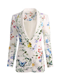 Alice & Olivia Breanin Long Fitted Blazer Twisting Vines Off White