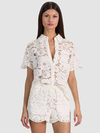 Blouse boutonnée en dentelle Lane Alice + Olivia blanc cassé