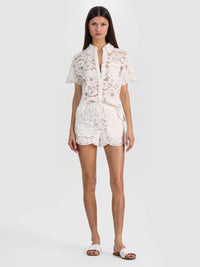 Blouse boutonnée en dentelle Lane Alice + Olivia blanc cassé