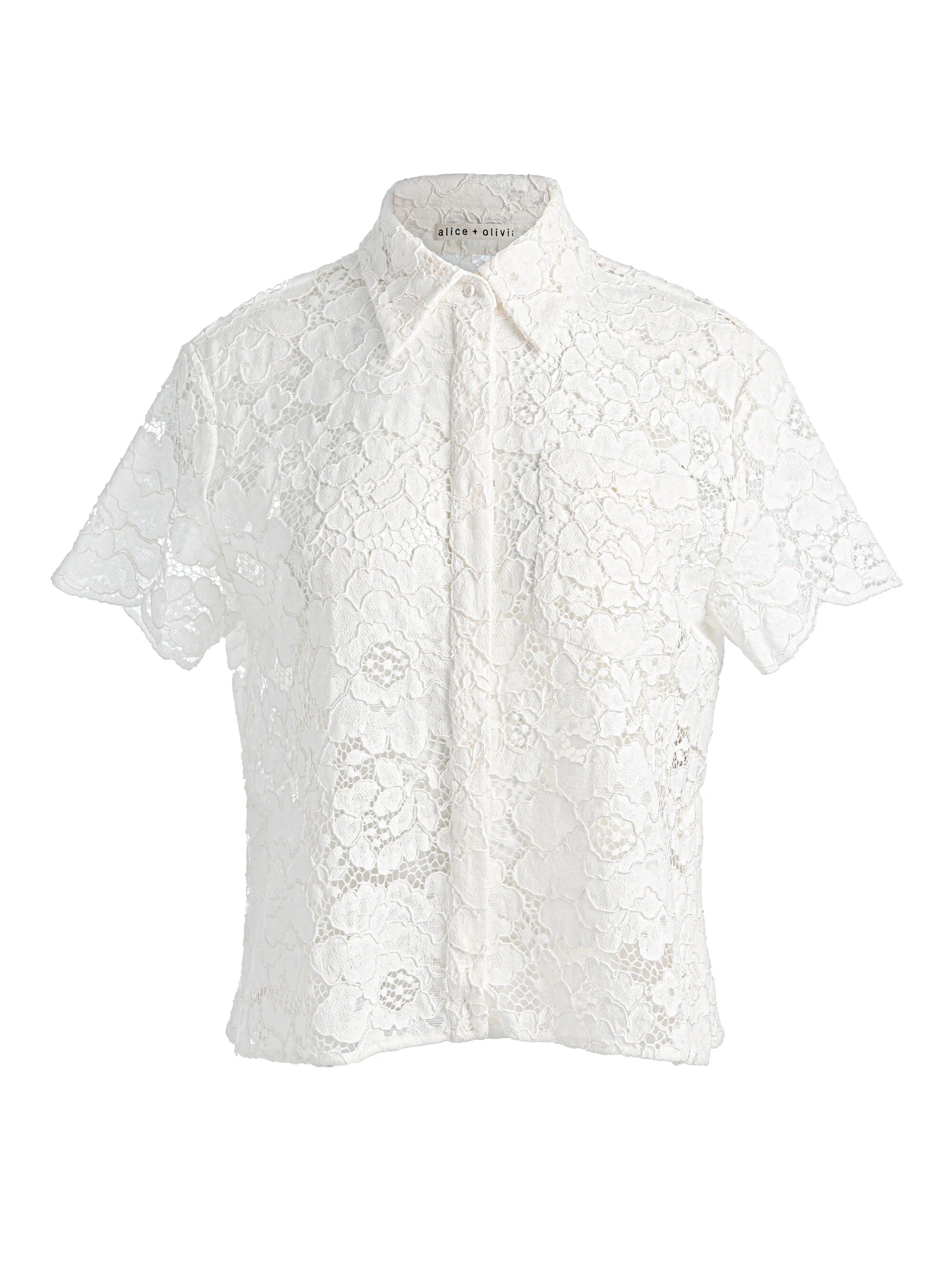 Blouse boutonnée en dentelle Lane Alice + Olivia blanc cassé