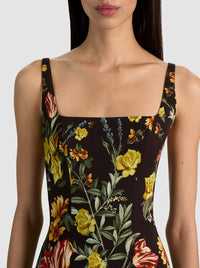 Alice + Olivia Julia Scoop Neck Mini Dress Desert Sprigs Black