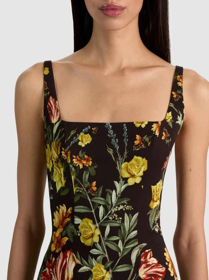 Alice + Olivia Julia Scoop Neck Mini Dress Desert Sprigs Black