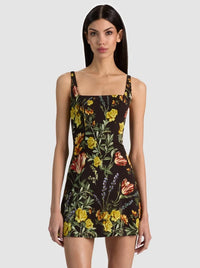 Alice + Olivia Julia Scoop Neck Mini Dress Desert Sprigs Black