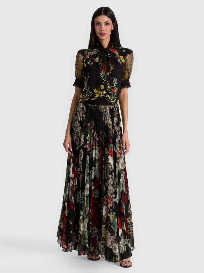Alice + Olivia Katz Asymmetrical Pleated Maxi Mini Skirt Free Spirit