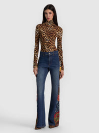Alice + Olivia CC608P02025-R900 Delaina Long Sleeve Turtleneck Top Spotted Leopard