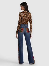 Alice + Olivia CC608P02025-R900 Delaina Long Sleeve Turtleneck Top Spotted Leopard