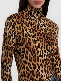 Alice + Olivia CC608P02025-R900 Delaina Long Sleeve Turtleneck Top Spotted Leopard