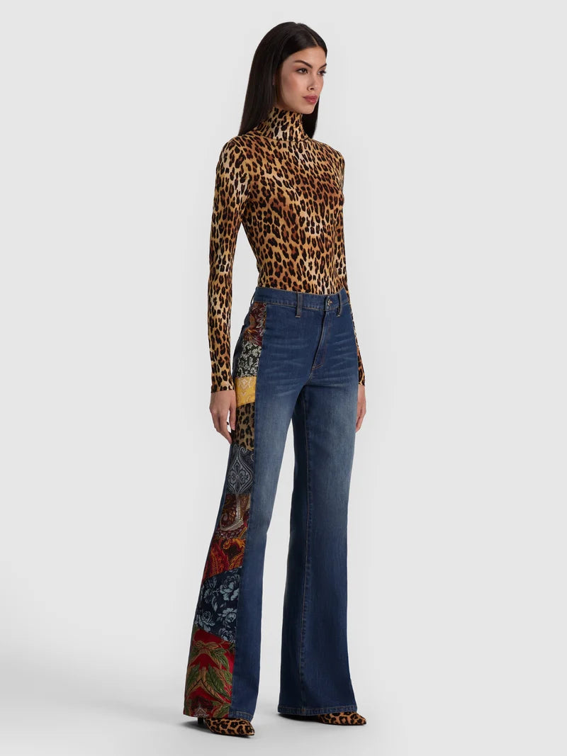 Alice + Olivia CC608P02025-R900 Delaina Long Sleeve Turtleneck Top Spotted Leopard