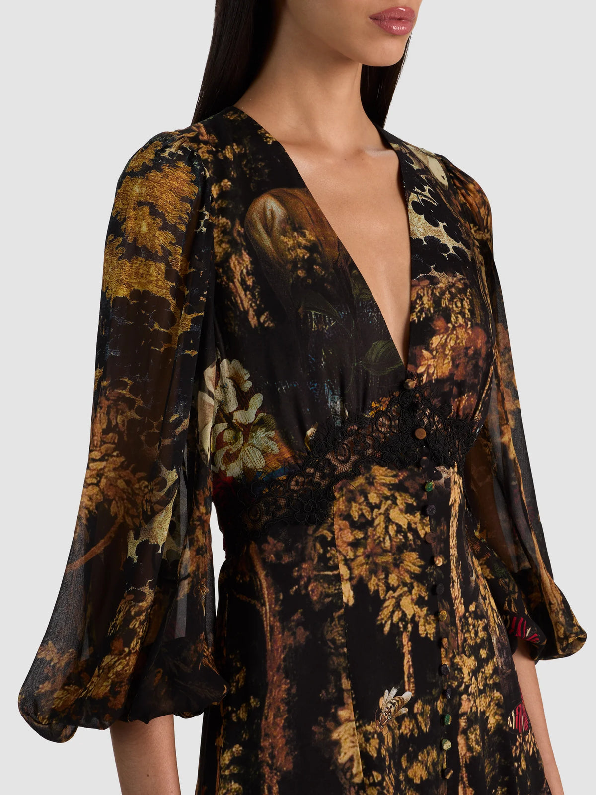 Alice + Olivia CC609P07535-A224 Irene mini-robe dos nu à liens, en dentelle Wistful Woods