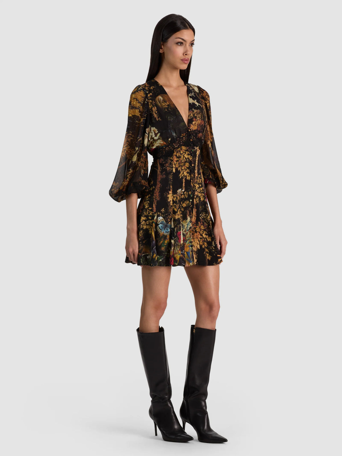 Alice + Olivia CC609P07535-A224 Irene mini-robe dos nu à liens, en dentelle Wistful Woods