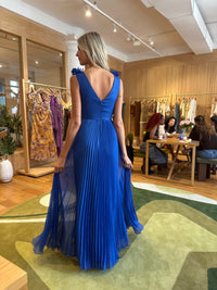 PatBO Chiffon Carmen Flowers Maxi Dress Blue