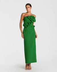 MAC DUGGAL Crepe Strapless Midi Dress with 3D Flower Detail