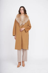 Pissenlit Cashmere Coat with Fur Shawl Collar Warm Camel
