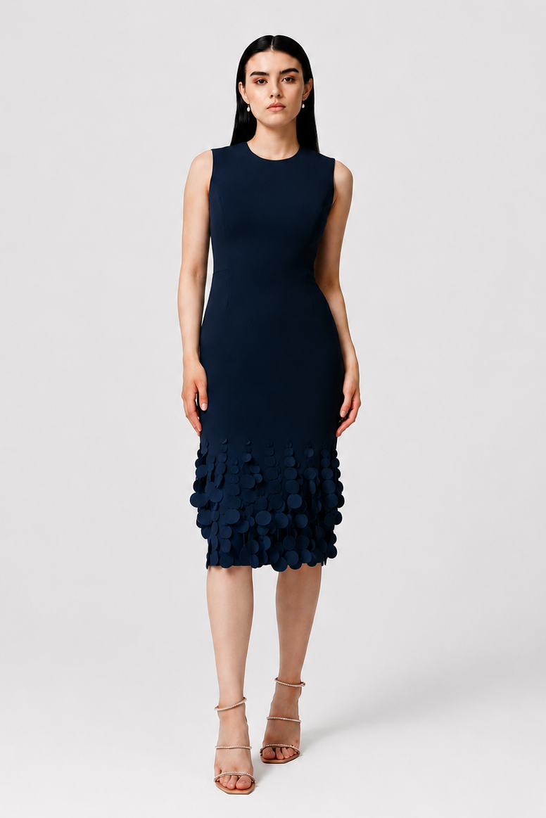 Catherine Regehr Jewel Neck Slim Cut Jackie Dress With Mini Swinging Disc Hem - Navy