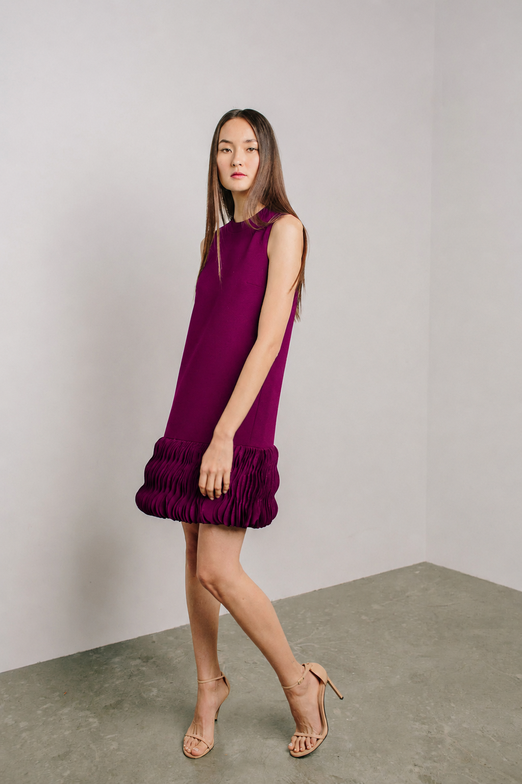 Catherine Regehr Sleeveless Jewel Neck Arak Shift With Wave Hem Short Plum