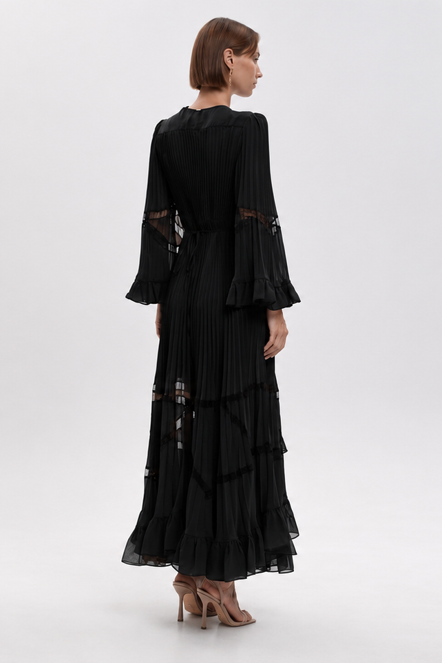 Twinset Pleated Dress With Ruffles - Nero