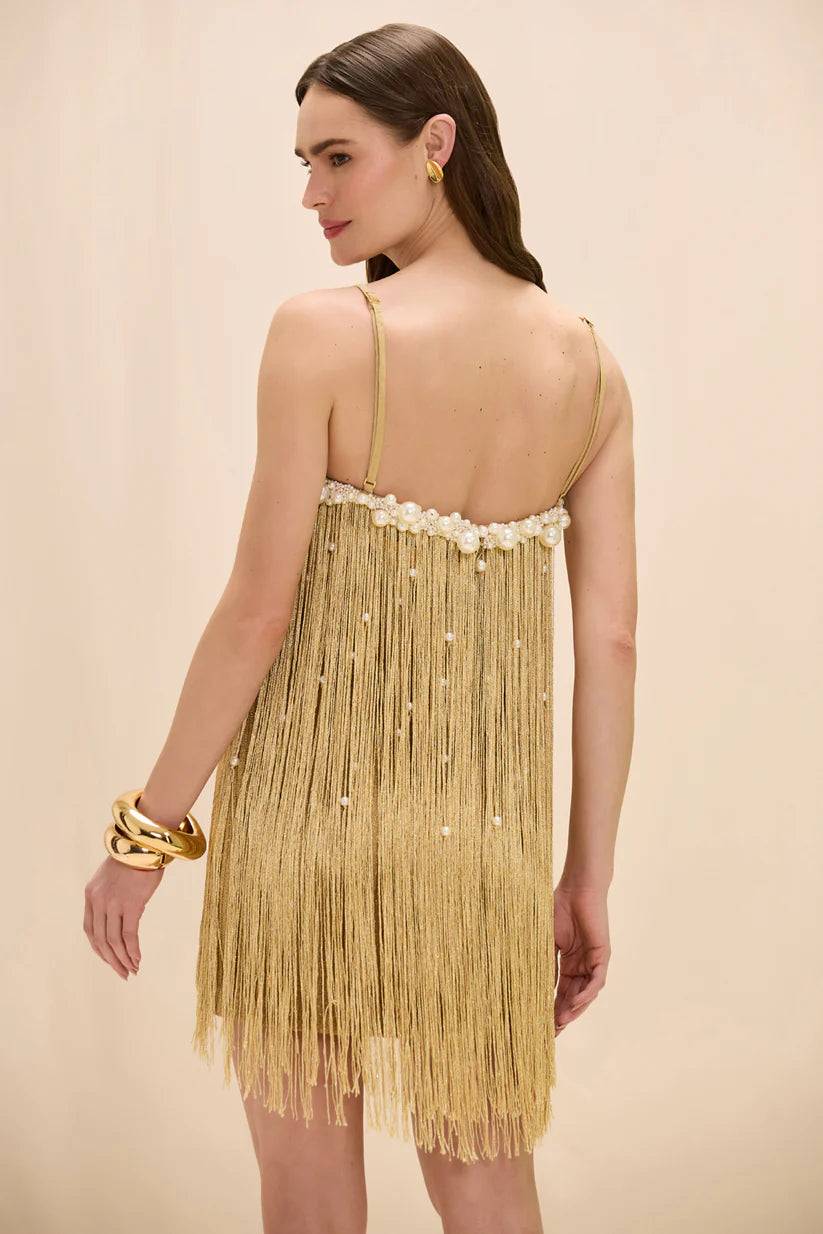PatBo Aurea Crochet Mini Dress - Gold