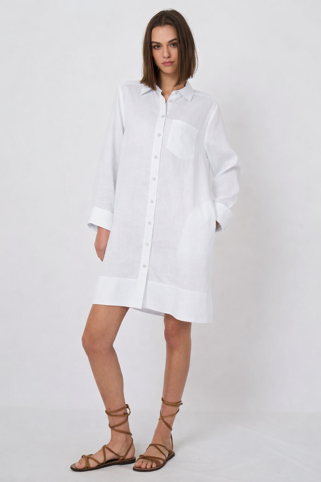 Repeat Pure Linen Blouse Dress White