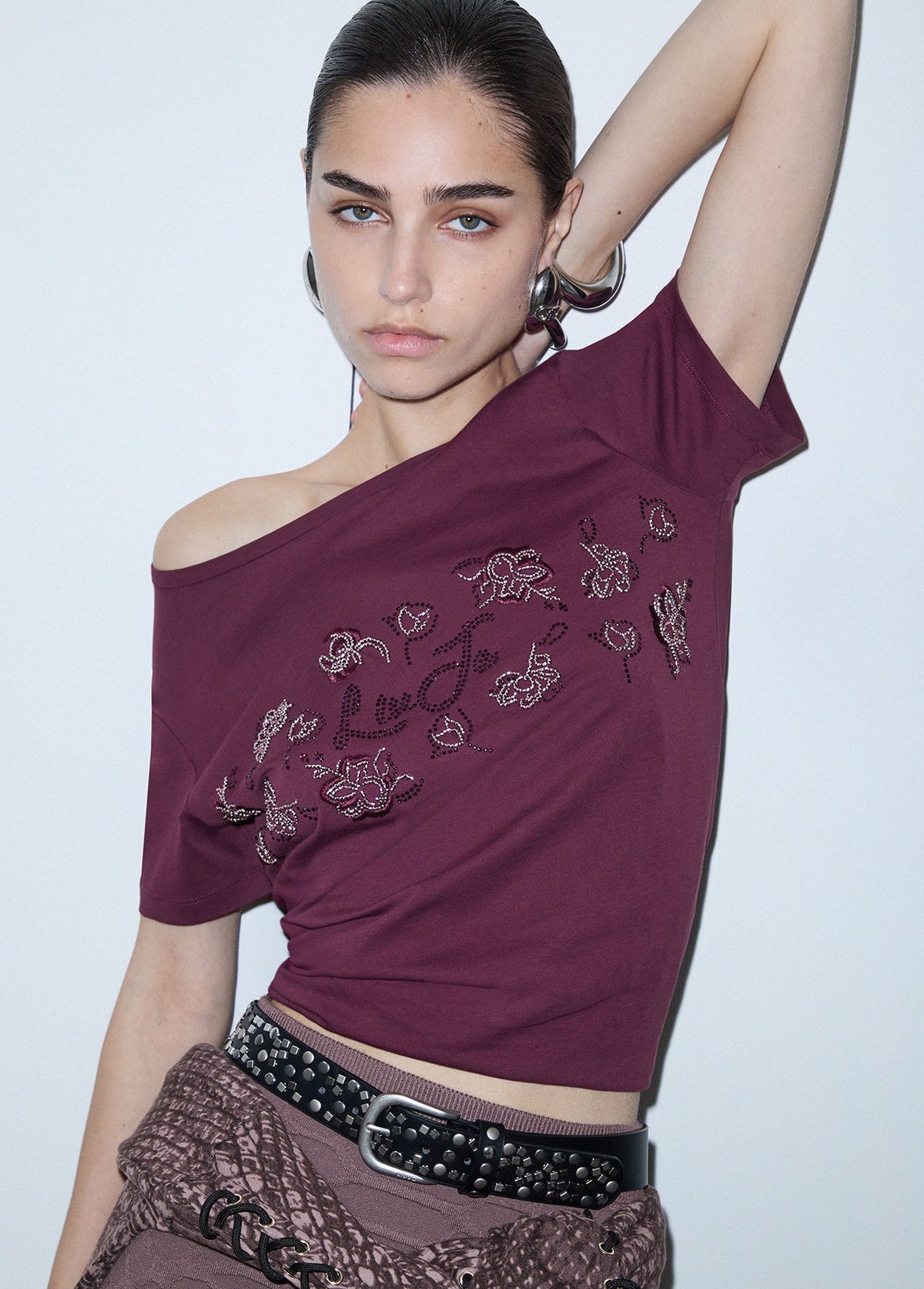 Liu Jo Sport T-Shirt With Rhinestones - Red Auberg