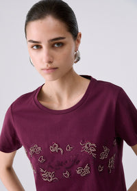 Liu Jo Sport T-Shirt With Rhinestones - Red Auberg
