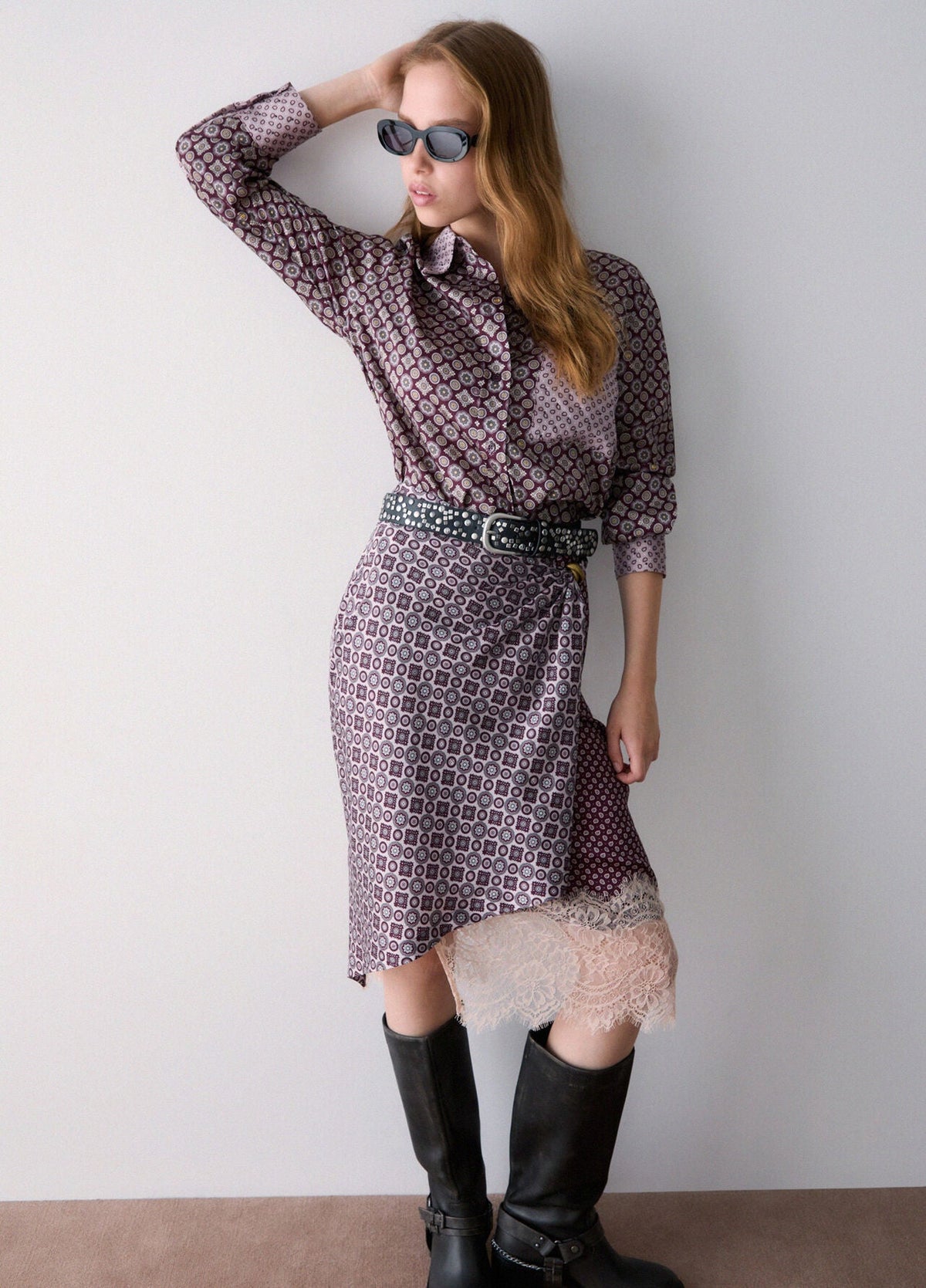 Liu Jo White Midi Skirt with Lace Details - Big Lil Geom Sm/Aubergine