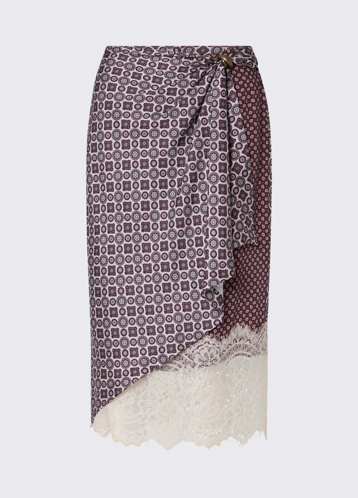 Liu Jo White Midi Skirt with Lace Details - Big Lil Geom Sm/Aubergine